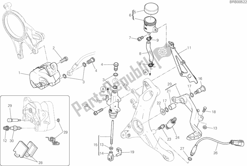 Todas as partes de Sistema De Freio Traseiro do Ducati Monster 1200 R 2016